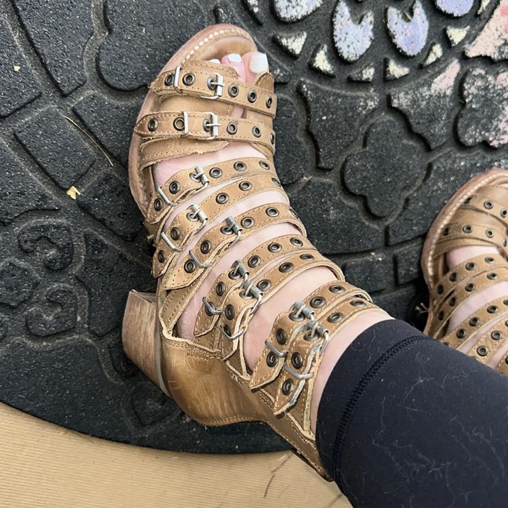 Freebird by Steven Tan Studded Multi-Strap Block Heel Sandals